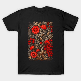 Red and Gold Flower Design T-Shirt